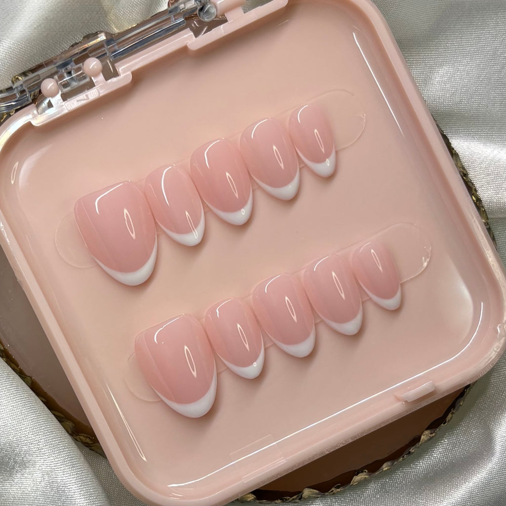 Almond Classic French ~PINK BASE~ BIAB Gel Handmade Press-Ons