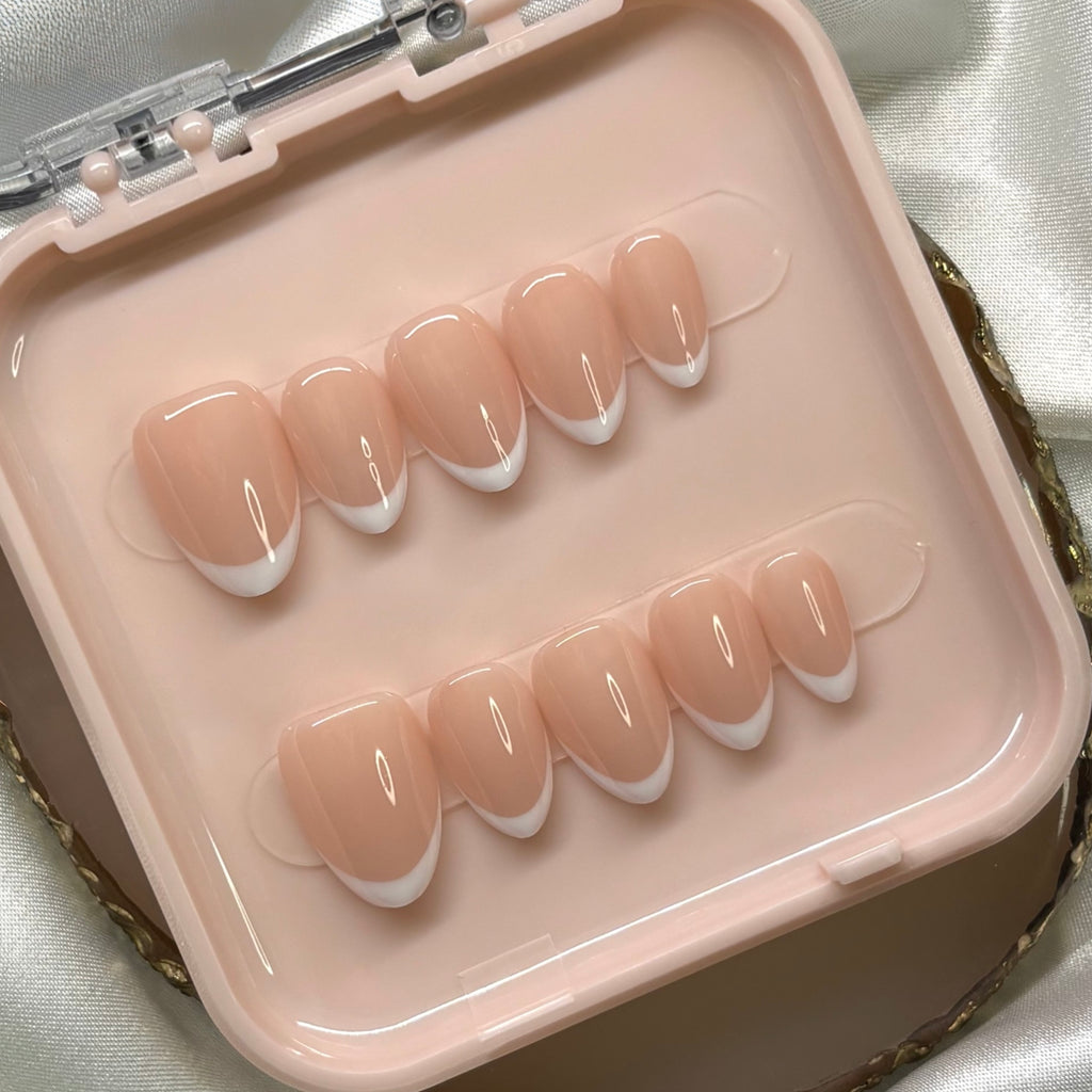 Almond Classic French ~NUDE BASE~ BIAB Gel Handmade Press-Ons