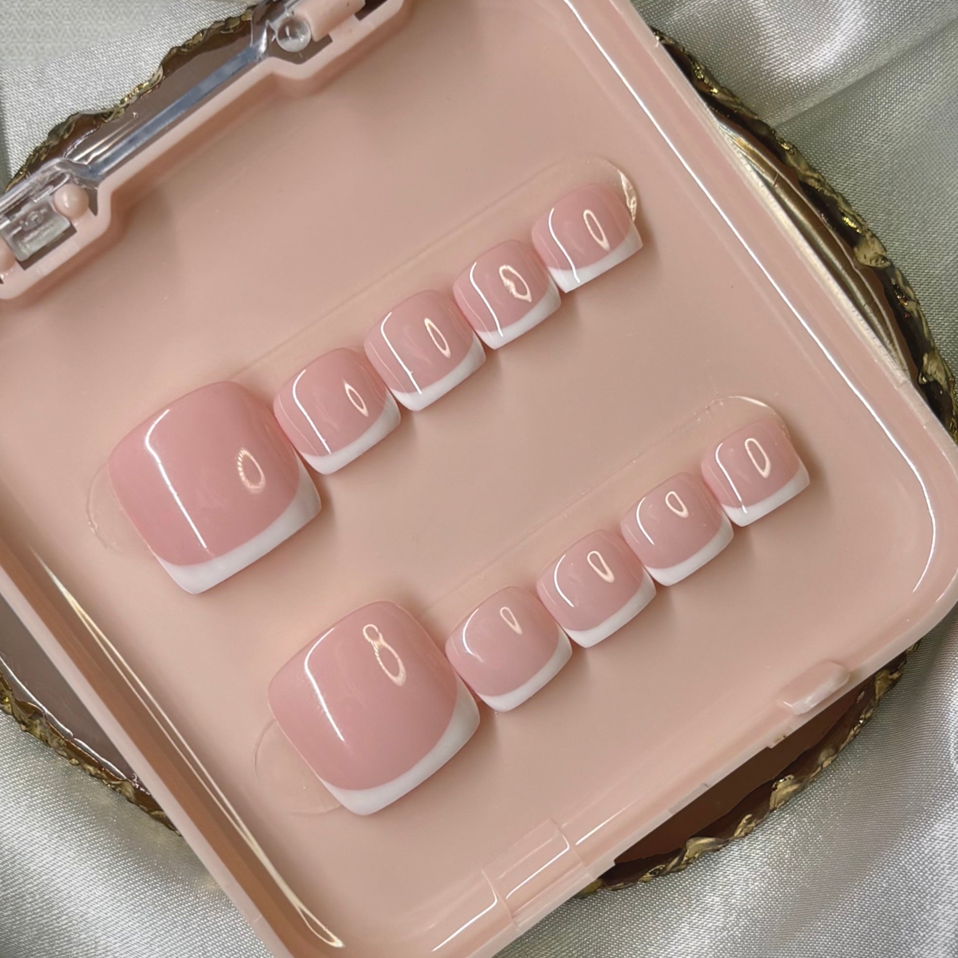 Press-On Toe Nails Classic French BIAB Gel Handmade Press-Ons
