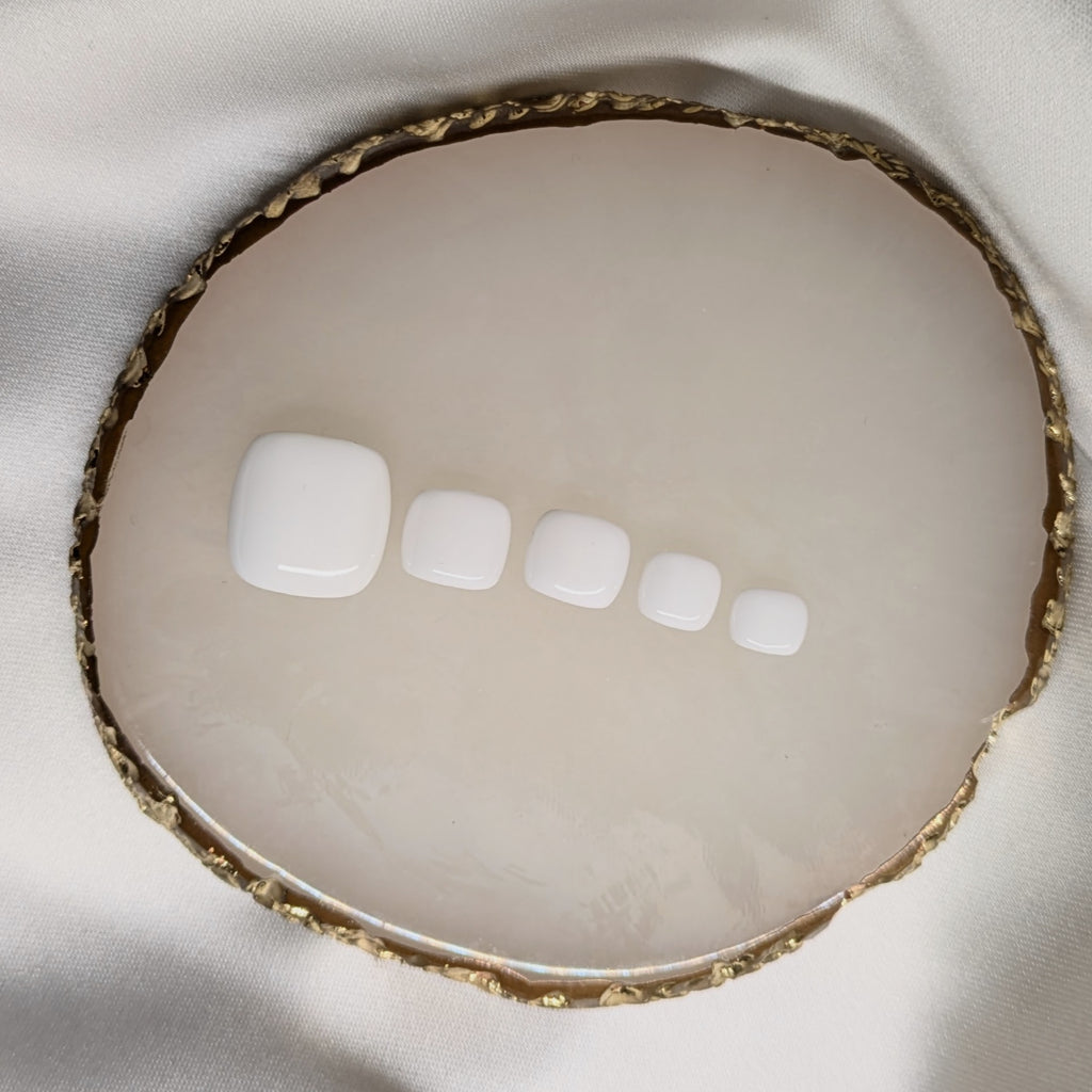 Solid White Press-On Toe Nails BIAB Gel Handmade Press-Ons