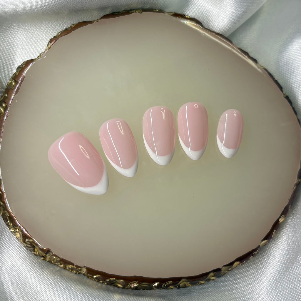 Almond Classic French ~PINK BASE~ BIAB Gel Handmade Press-Ons